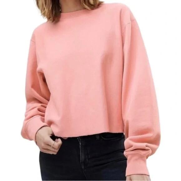 Allsaints Navarre Cropped Sweatshirt Womens L Peachy Pink Slouchy Boxy Lounge - Picture 1 of 9